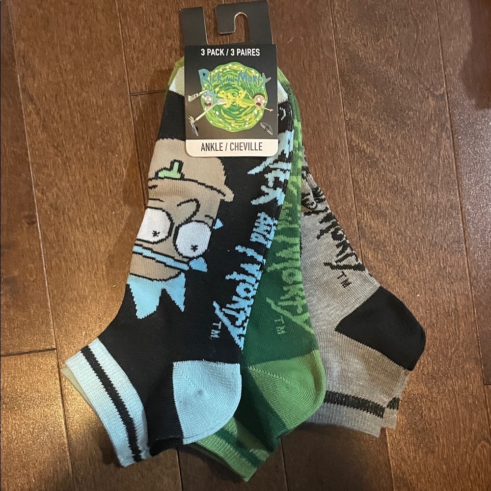 MAD Engine Rick and Morty Ankle Socks 3-Pack - Black, Green, Gray ⭐️2 for $15⭐️
